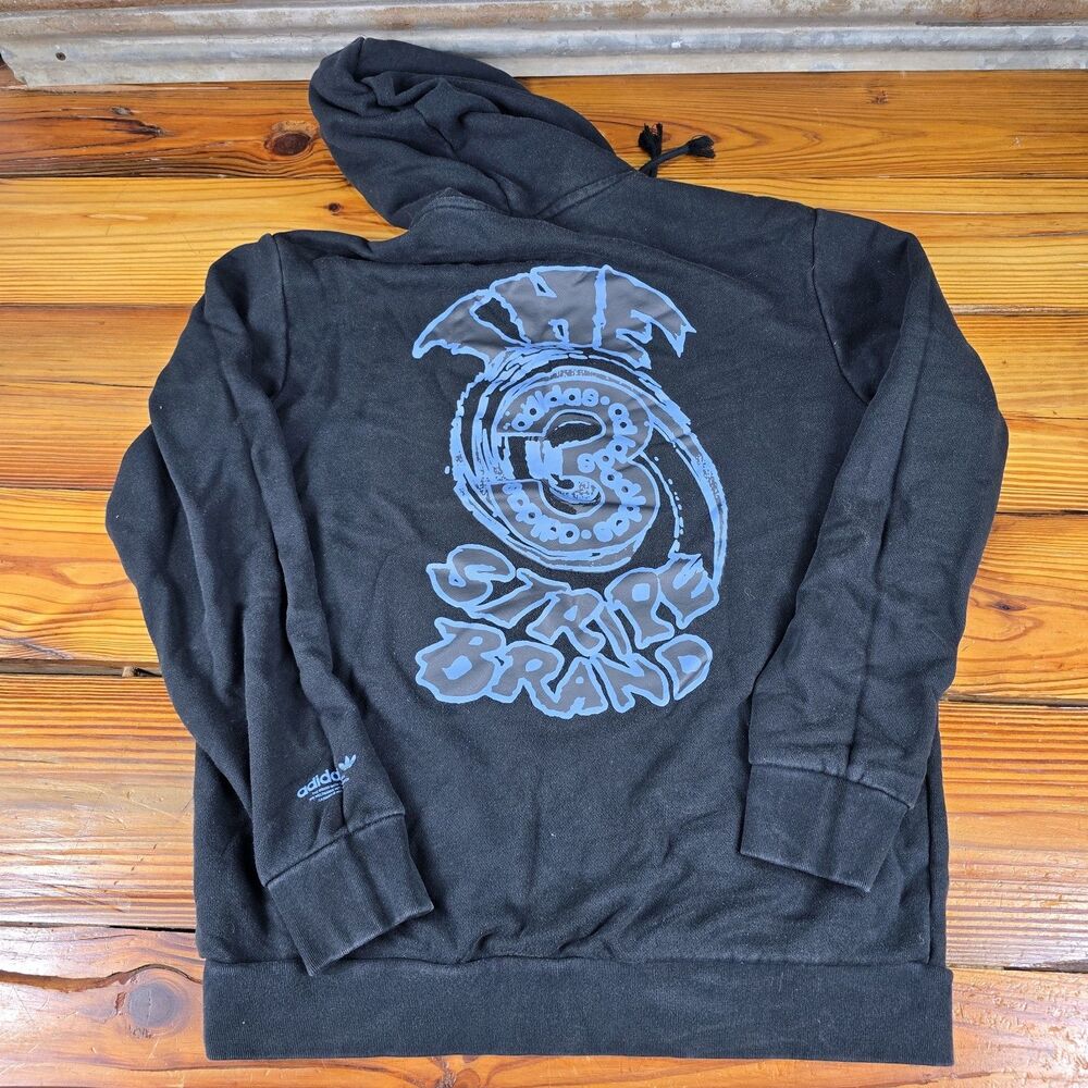 Vintage Adidas Hoodie Mens Large Black Center Logo Hooded Sweatshirt Y2K